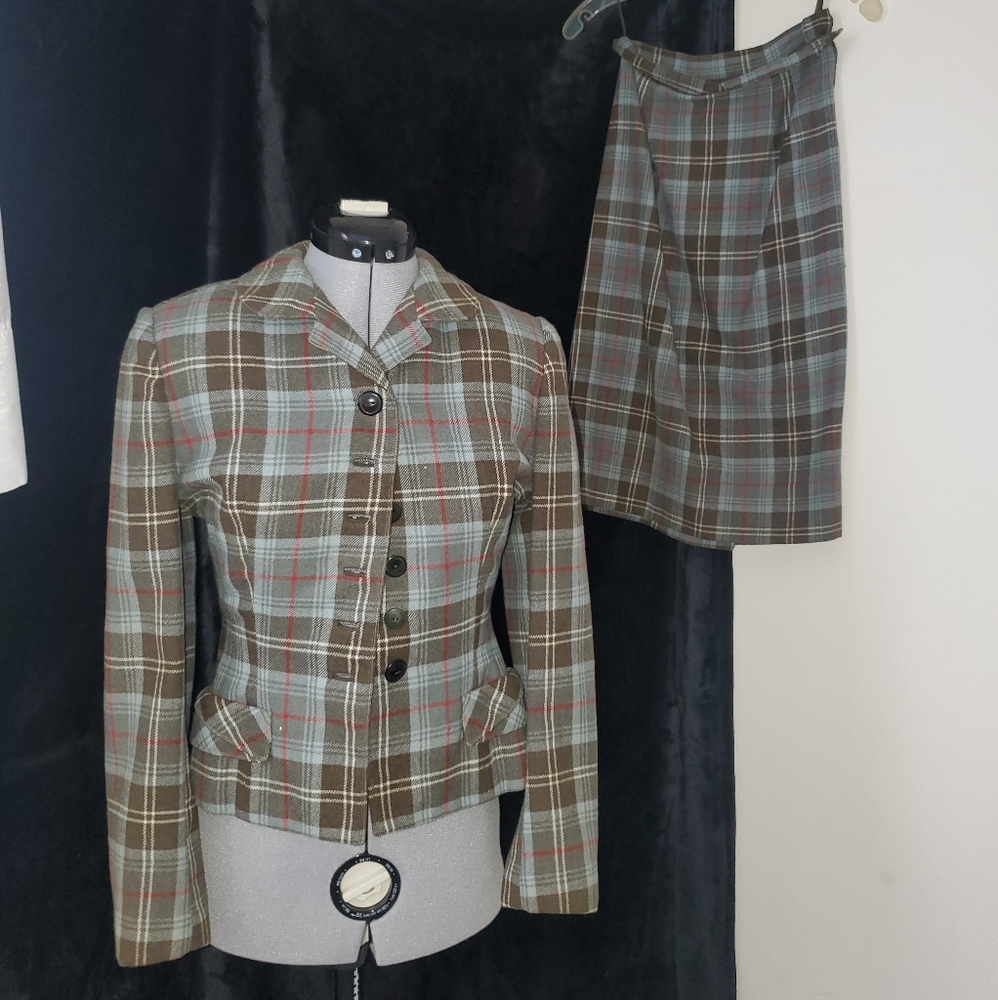 Vintage Tailored Elegant Jacket Skirt Suit Set
